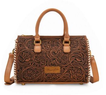 WG-HB-541-6662-BR Wrangler Floral Tooled Satchel Bag