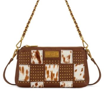 WG-HB-566-8370BR Wrangler Cowhide Patchwork Studded Shoulder Bag/Crossbody