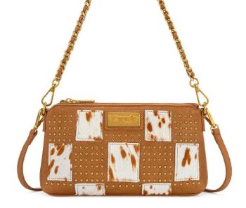 WG-HB-566-8370LBR Wrangler Cowhide Patchwork Studded Shoulder Bag/Crossbody