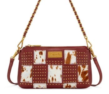 WG-HB-566-8370RD Wrangler Cowhide Patchwork Studded Shoulder Bag/Crossbody