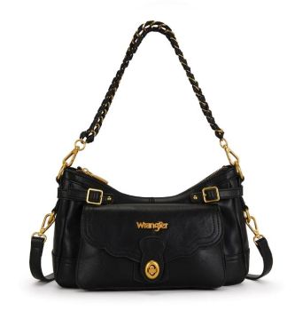 WG-HB-611-8185-BK Wrangler Braided Chain Flap Shoulder Bag