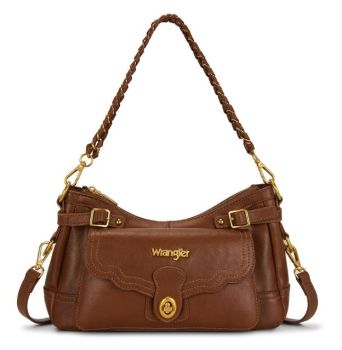 WG-HB-611-8185-BR Wrangler Braided Chain Flap Shoulder Bag