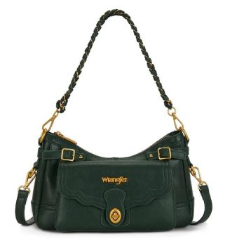 WG-HB-611-8185-GN Wrangler Braided Chain Flap Shoulder Bag