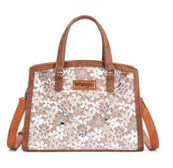 WG-HB-455-8130BR Wrangler Western Chic Lace with Chain Charm Satchel/Crossbody Bag