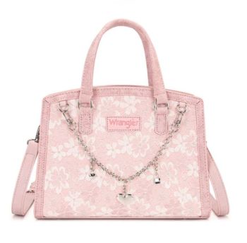 WG-HB-455-8130PK Wrangler Western Chic Lace with Chain Charm Satchel/Crossbody Bag