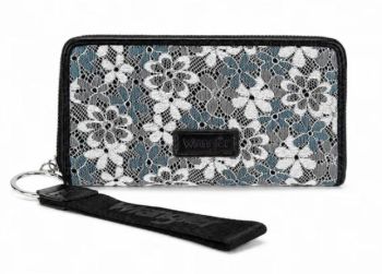 WG455-W130BK Wrangler Lace Floral RFID Blocking Zip Around Wallet