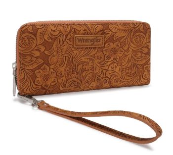 WG-WL-561-130-BR Wrangler Floral Tooled Wristlet RFID Wallet 