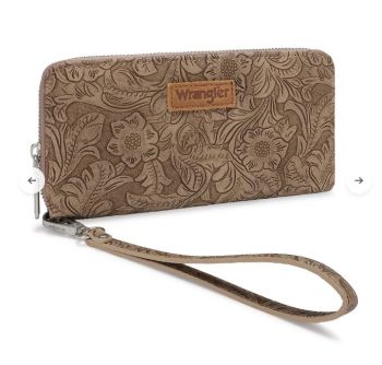 WG-WL-561-130-KH Wrangler Floral Tooled Wristlet RFID Wallet 
