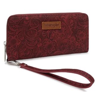 WG-WL-561-130-RD Wrangler Floral Tooled Wristlet RFID Wallet 