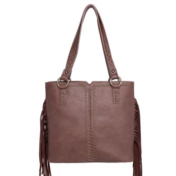 WG09-G8113 BR  Wrangler Fringe and Studs Concealed Carry Western Tote（Wrangler by Montana West）