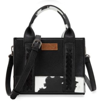 WG102-8120S COW-BK Wrangler Cow Print Concealed Carry Tote/Crossbody 