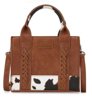 WG102-8120S COW-BR Wrangler Cow Print Concealed Carry Tote/Crossbody 