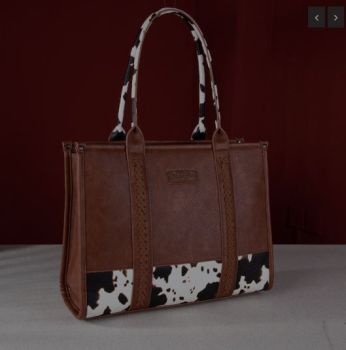 WG102G-8119 BR Wrangler Cow Print Concealed Carry Wide Tote