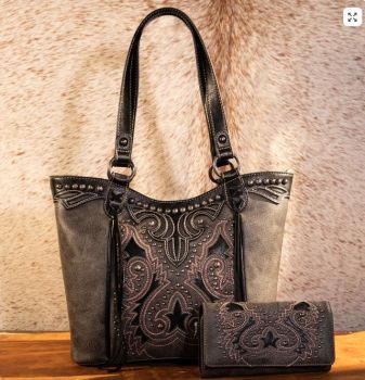 MW1137G-8005BK Montana West Cut-Out Collection Concealed Carry Tote D with Wallet Set 