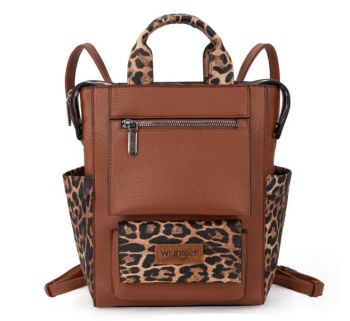 WG161-91123 BR/LP Wrangler Leopard Print Tote/Shoulder Bag Convertible Backpack