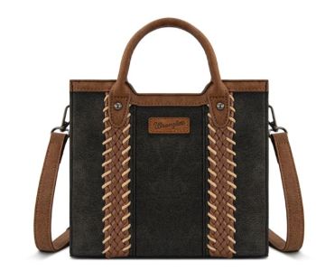 WG217-889BK Wrangler Braided Whipstitch Top Handle Small Tote/Crossbody