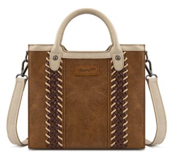WG217-889BR Wrangler Braided Whipstitch Top Handle Small Tote/Crossbody
