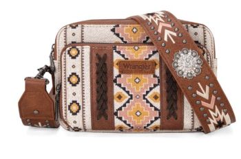 WG2207-3003 CF  Wrangler Aztec Printed Crossbody Purse With Wallet Compartment