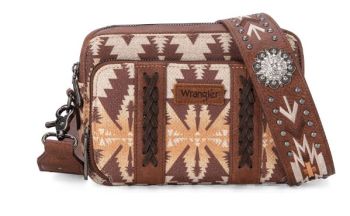 WG2207-3003 LCF  Wrangler Aztec Printed Crossbody Purse With Wallet Compartment
