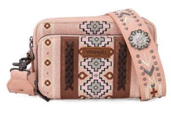 WG2207-3003 PK  Wrangler Aztec Printed Crossbody Purse With Wallet Compartment
