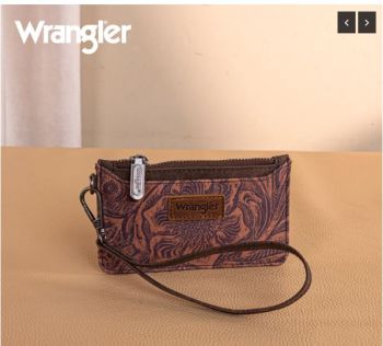 WG227-W075CF Wrangler Vintage Floral Velvet Printed Mini Zip card Case Wristlet