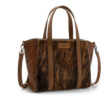 WG252-8012BR Wrangler Genuine Hair-On Cowhide Wide Tote/Crossbody Black