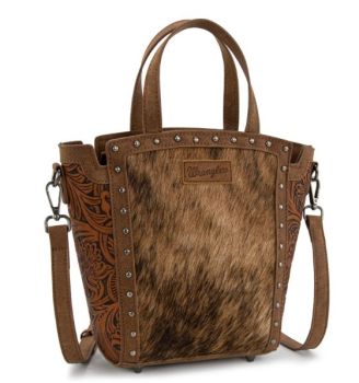 WG252-8014BR Wrangler Genuine Hair-On Cowhide Tote/Crossbody