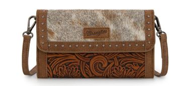 WG252-C012BR Wrangler Genuine Cowhide Wallet/Wristlet/Crossbody Bag