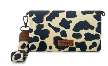 WG264-W106BR Wrangler Cow Print Wallet/Wristlet/Crossbody