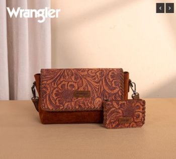 WG277-236BR Wrangler Vintage Floral Printed Crossbody Bag with Small Pouch