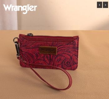 WG227-W075BD Wrangler Vintage Floral Velvet Printed Mini Zip card Case Wristlet