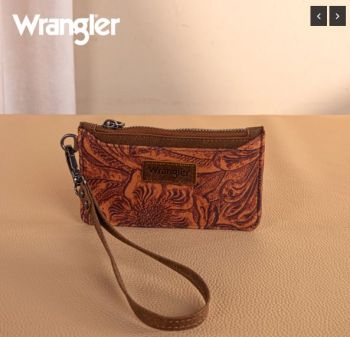 WG227-W075BR Wrangler Vintage Floral Velvet Printed Mini Zip card Case Wristlet