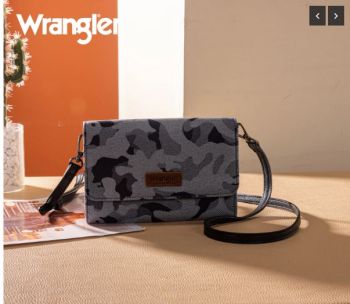 WG286-1833BK  Wrangler Camo Print Canvas Clutch/Crossbody