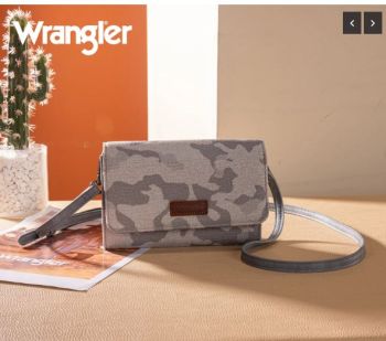 WG286-1833GY  Wrangler Camo Print Canvas Clutch/Crossbody