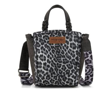 WG296-8014BK Wrangler Leopard Print Braided Handle Tote/Crossbody