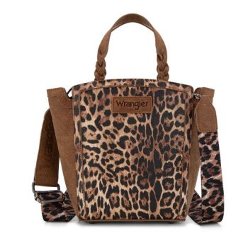 WG296-8014BR Wrangler Leopard Print Braided Handle Tote/Crossbody