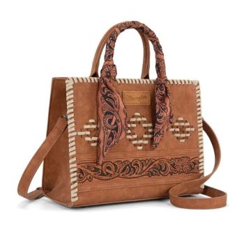 WG310-8120BR Wrangler Whipstitch Aztec Satchel/Crossbody with Scarf Handle