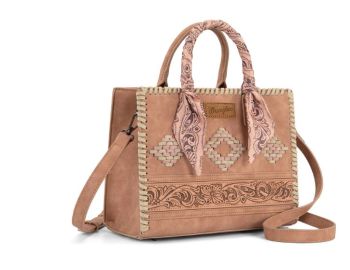 WG310-8120PK Wrangler Whipstitch Aztec Satchel/Crossbody with Scarf Handle