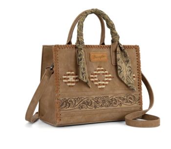 WG310-8120KH Wrangler Whipstitch Aztec Satchel/Crossbody with Scarf Handle