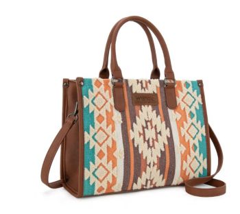 WG313-8119BR Wrangler Sherpa Aztec Canvas Tote/Crossbody