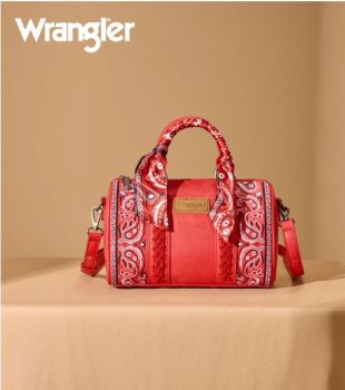 WG331-9012 RD Wrangler Bandana Paisley Print Barrel Crossbody