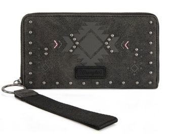 WG333-W006BK Wrangler Aztec Studded Zip-Around Wallet 
