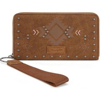 WG333-W006BR Wrangler Aztec Studded Zip-Around Wallet 