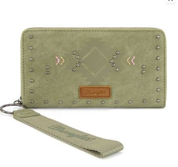 WG333-W006GN Wrangler Aztec Studded Zip-Around Wallet 
