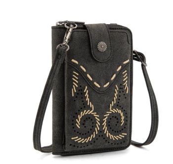 WG337-183BK Wrangler Western Stitch RFID Phone Crossbody Wallet/Crossbody
