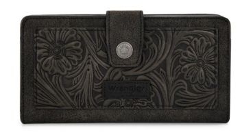 WG339-W080BK Wrangler Western Floral Tooled RFID Wallet