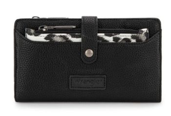 WG366-W091BK Wrangler Western Bi-Fold RFID Wallet/Wristlet With Detachable Pouch