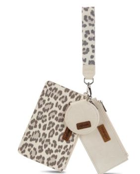 WG366-W114BG Wrangler Leopard Print Dual Pouch Wristlet with Zipper Round Case