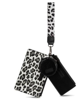 WG366-W114BK Wrangler Leopard Print Dual Pouch Wristlet with Zipper Round Case