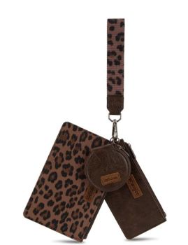 WG366-W114CF Wrangler Leopard Print Dual Pouch Wristlet with Zipper Round Case